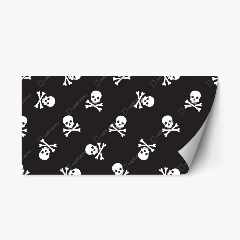 Pegatina reposicionable patrón de calaveras en blanco y negro
