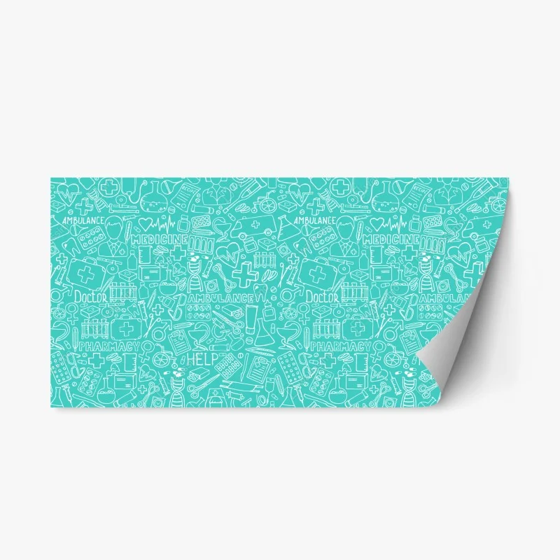 Pegatina reposicionable patrón médico doodle en tonos turquesa