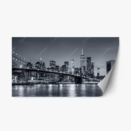 Pegatina reposicionable panorama nocturno de Nueva York: Manhattan y puente de Brooklyn – Pixers®