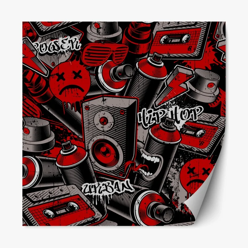 Pegatina reposicionable arte urbano graffiti hip hop en rojo y negro