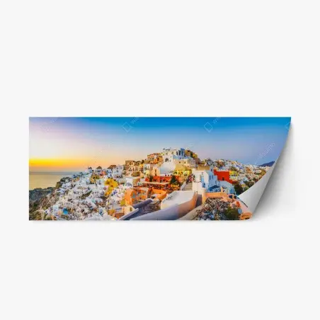Pegatina reposicionable panorama de Santorini al atardecer – Pixers®