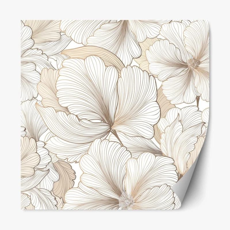 Pegatina reposicionable flores de líneas finas en tonos beige