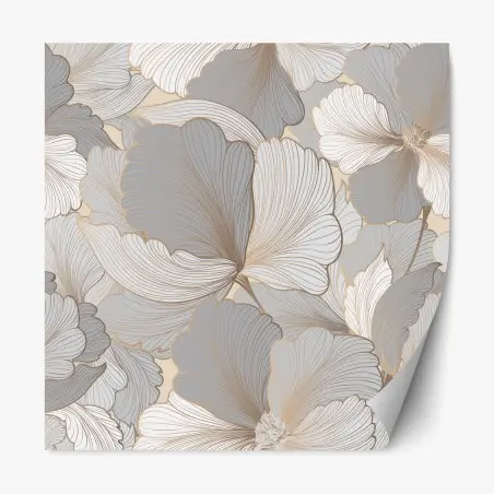 Pegatina reposicionable arte floral en tonos neutros y líneas doradas – Pixers®