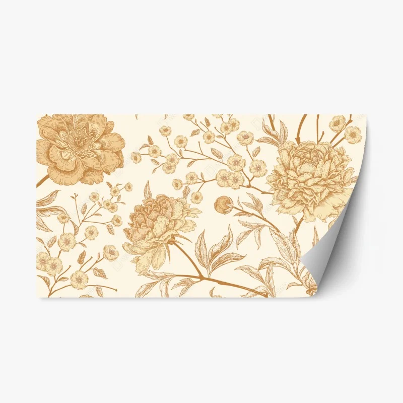 Pegatina reposicionable diseño mural floral vintage en tonos beige