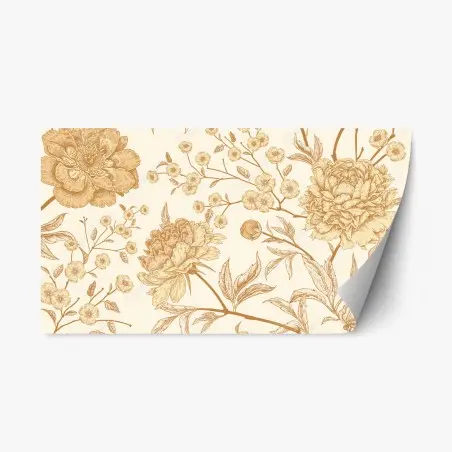 Pegatina reposicionable diseño mural floral vintage en tonos beige – Pixers®