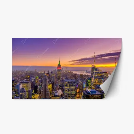 Pegatina reposicionable skyline iluminado de Nueva York al atardecer – Pixers®