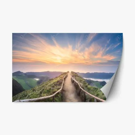 Pegatina reposicionable sendero hacia el amanecer sobre la laguna del cráter – Pixers®