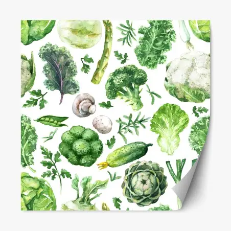 Pegatina reposicionable patrón acuarelado de verduras verdes – Pixers®
