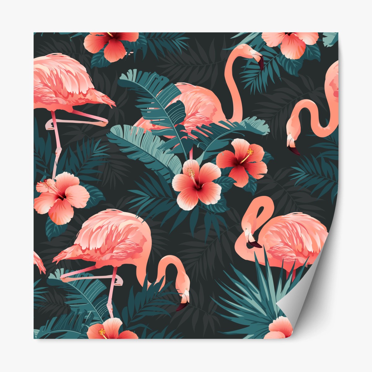 Pegatina reposicionable patrón tropical con flamencos y hibiscos – Pixers®