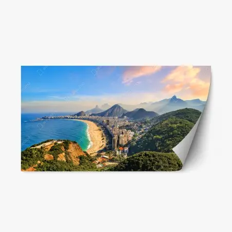 Pegatina reposicionable panorámica de Copacabana e Ipanema al atardecer – Pixers®