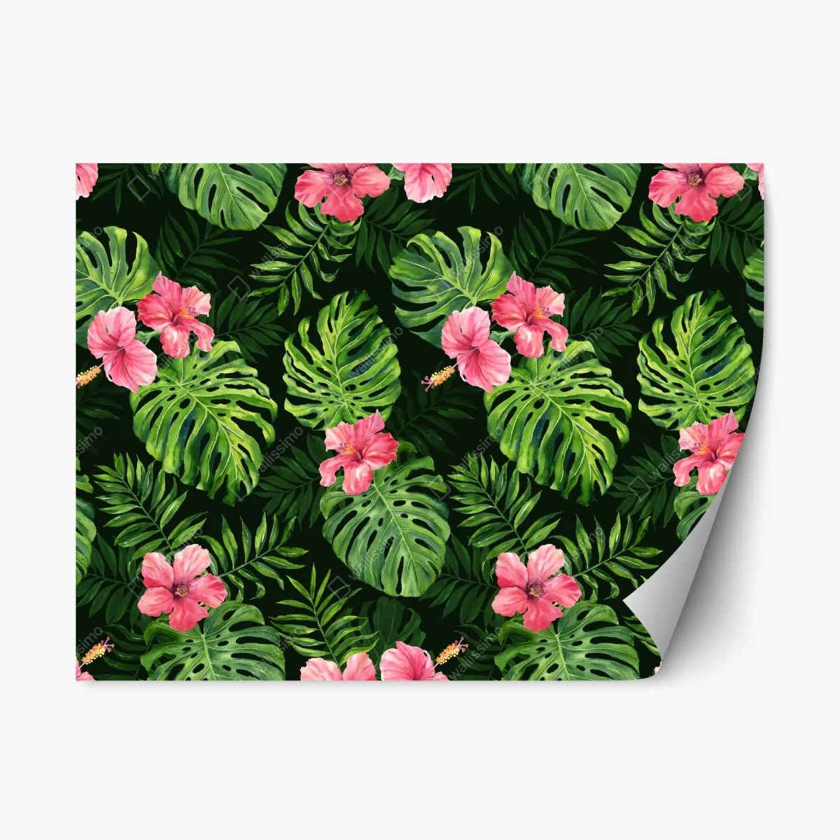 Pegatina reposicionable patrón tropical de hojas monstera y hibiscos rosas – Pixers® Pegatina reposicionable patrón tropical de hojas monstera y hibiscos rosas – Pixers®