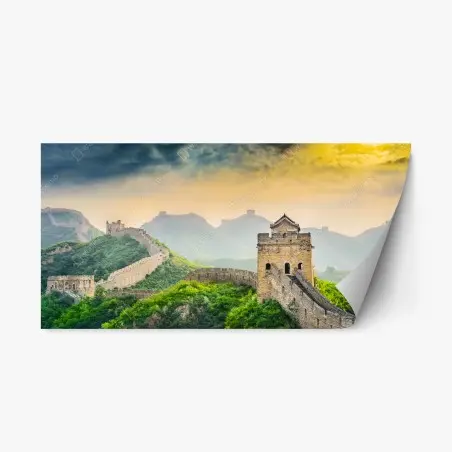 Pegatina reposicionable panorámica de la Gran Muralla China al atardecer – Pixers®