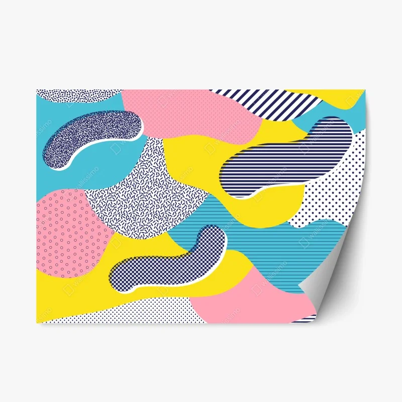 Pegatina reposicionable diseño colorido estilo Memphis con formas orgánicas