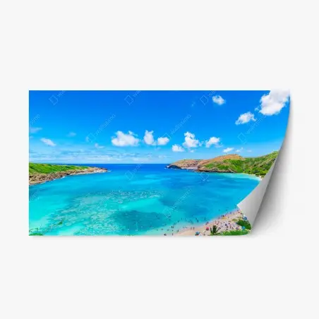 Pegatina reposicionable bahía de aguas turquesas y cielo azul – Pixers®