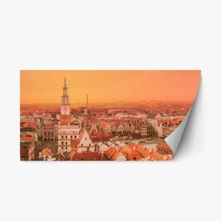 Pegatina reposicionable paisaje urbano de tejados naranjas al atardecer – Pixers®