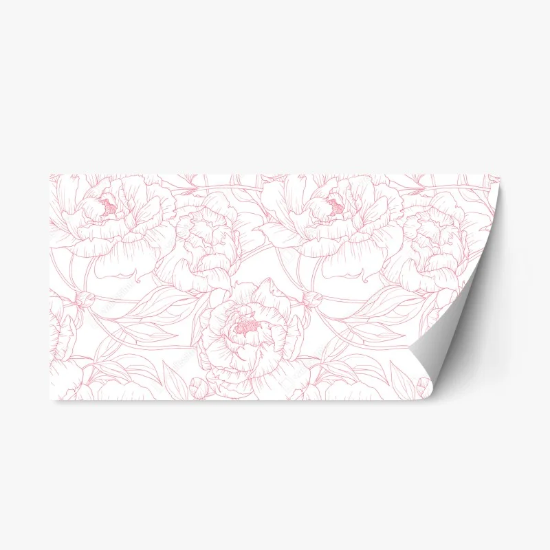 Pegatina reposicionable patrón floral de peonías en líneas rosa