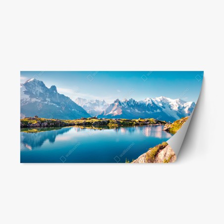 Pegatina reposicionable panorama alpino del Lac Blanc y Mont Blanc, Chamonix – Pixers®
