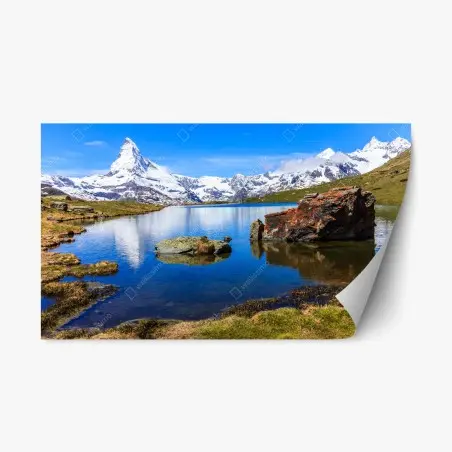 Pegatina reposicionable reflejo del Matterhorn en el lago Stellisee – Pixers®