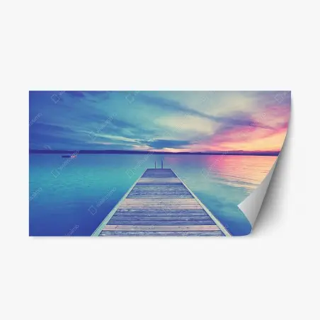 Pegatina reposicionable muelle hacia el horizonte al atardecer – Pixers®
