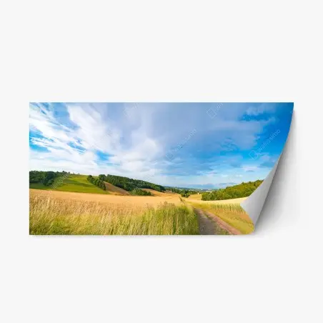 Pegatina reposicionable amanecer dorado en Kansas: paisaje de trigo ondulado – Pixers®