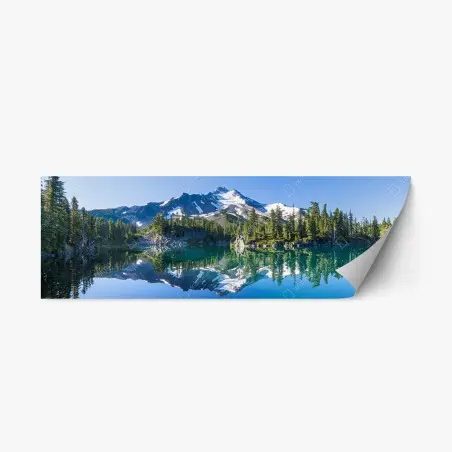 Pegatina reposicionable paisaje alpino reflejado en lago cristalino – Pixers®