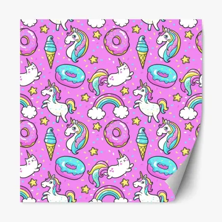 Pegatina reposicionable patrón mágico de unicornios y dulces – Pixers®