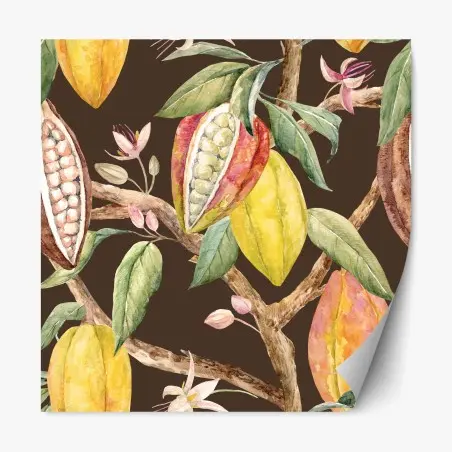Pegatina reposicionable patrón botánico de cacao en acuarela – Pixers®