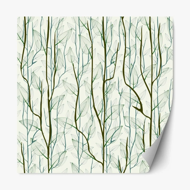 Pegatina reposicionable bosque minimalista de ramas y hojas en tonos verdes