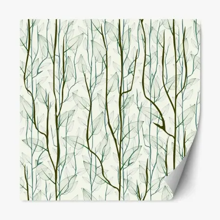 Pegatina reposicionable bosque minimalista de ramas y hojas en tonos verdes – Pixers®