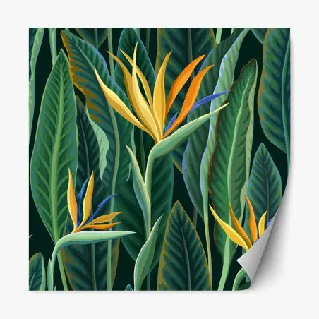 Pegatina reposicionable mural botánico de hojas y aves del paraíso – Pixers®