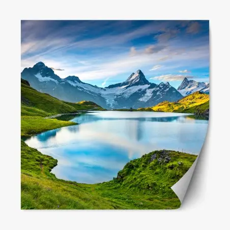 Pegatina reposicionable amanecer sobre Bachsee con Wetterhorn y Wellhorn en los Alpes – Pixers®