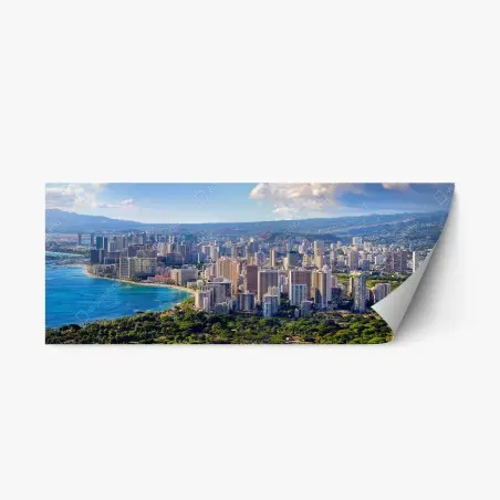 Pegatina reposicionable panorámica costera de Waikiki – Pixers®