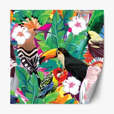 Pegatina reposicionable selva de aves tropicales en colores vivos – Pixers®