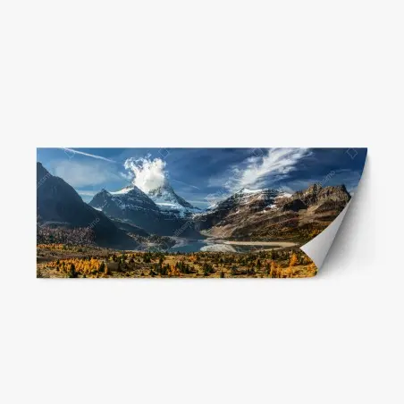 Pegatina reposicionable panorama montañoso otoñal con lago reflejante – Pixers®