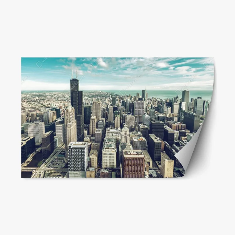 Pegatina reposicionable horizonte aéreo de Chicago en tonos vintage