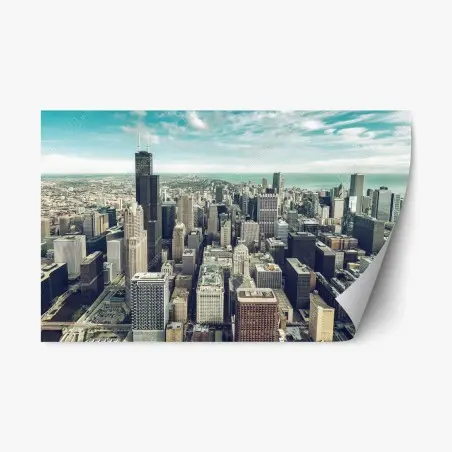 Pegatina reposicionable horizonte aéreo de Chicago en tonos vintage – Pixers®