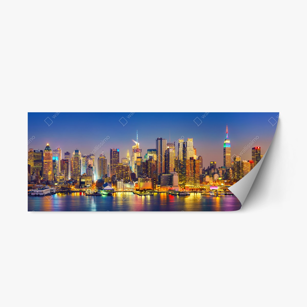 Pegatina reposicionable panorámica nocturna de Manhattan, Nueva York – Pixers®