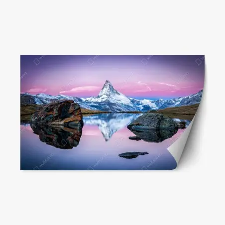 Pegatina reposicionable atardecer en el Matterhorn, reflejo alpino – Pixers®