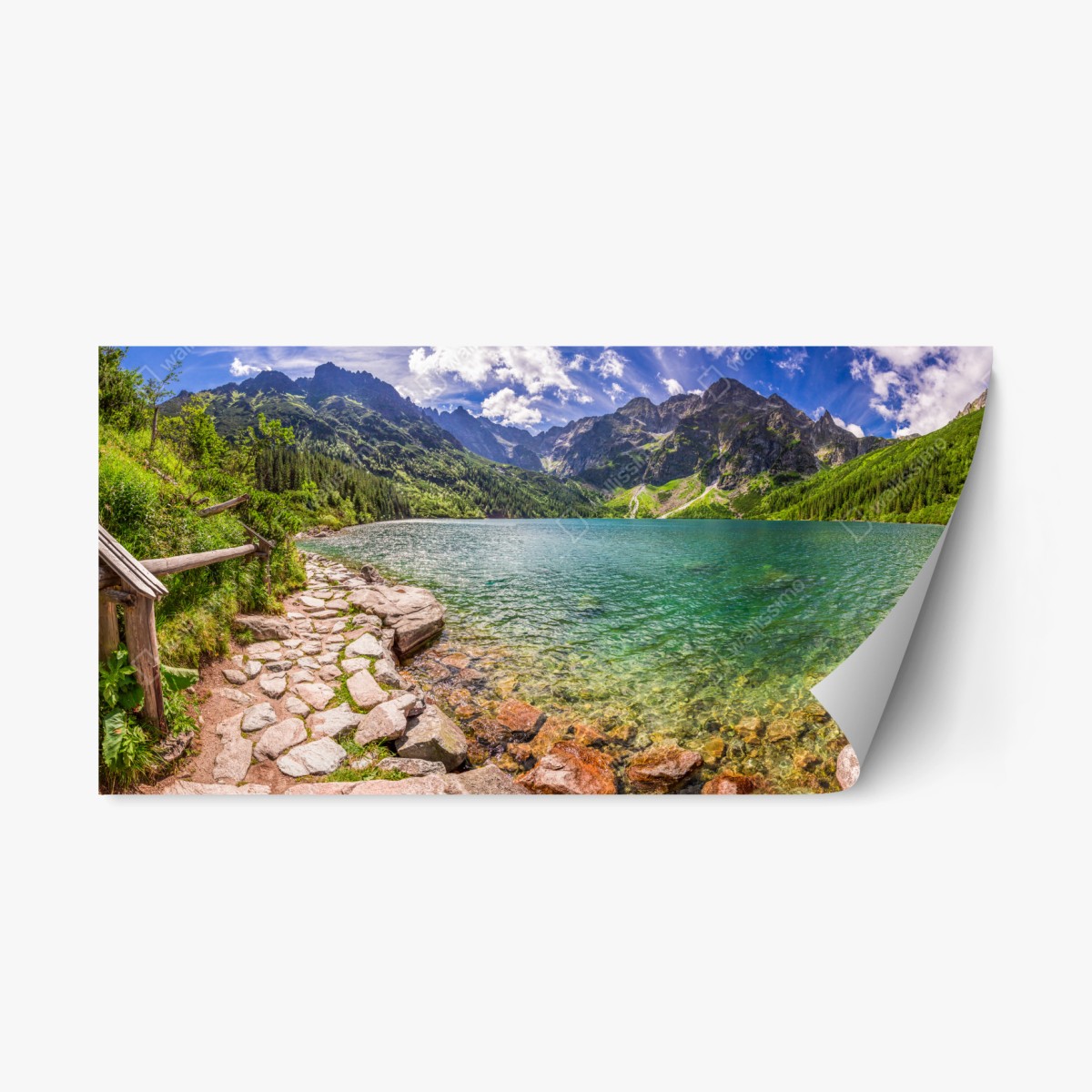 Pegatina reposicionable panorámica serena del lago Morskie Oko en Tatras – Pixers®