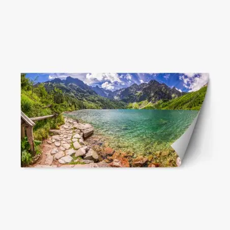 Pegatina reposicionable panorámica serena del lago Morskie Oko en Tatras – Pixers®