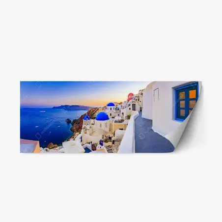 Pegatina reposicionable panorama de Santorini al atardecer – Pixers®