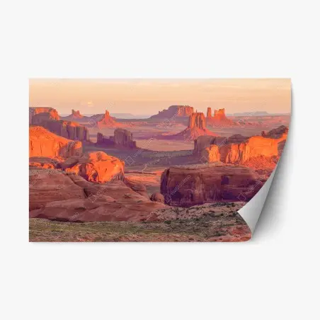 Pegatina reposicionable atardecer en Monument Valley, panorámica del suroeste – Pixers®