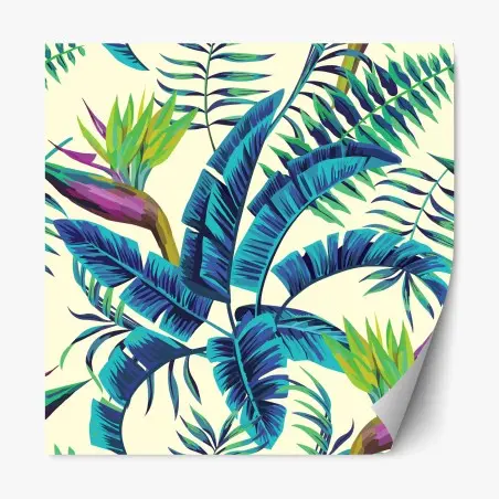 Pegatina reposicionable follaje tropical en tonos azules y verdes – Pixers®