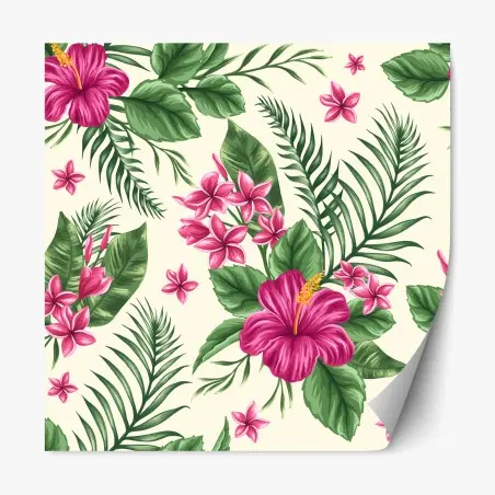 Pegatina reposicionable estampado tropical de hibiscos y plumerias – Pixers®