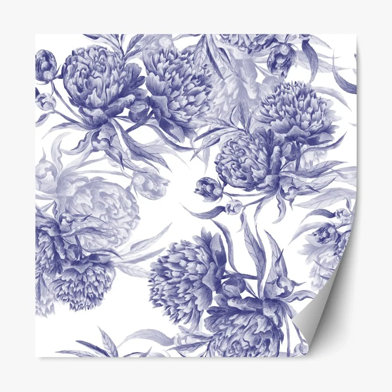 Pegatina reposicionable estampado de peonías en tinta azul