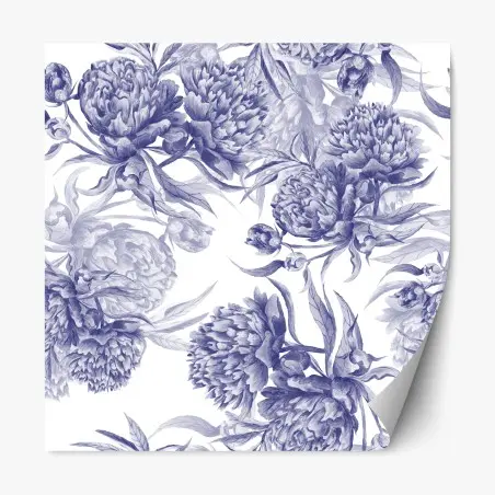 Pegatina reposicionable estampado de peonías en tinta azul – Pixers®