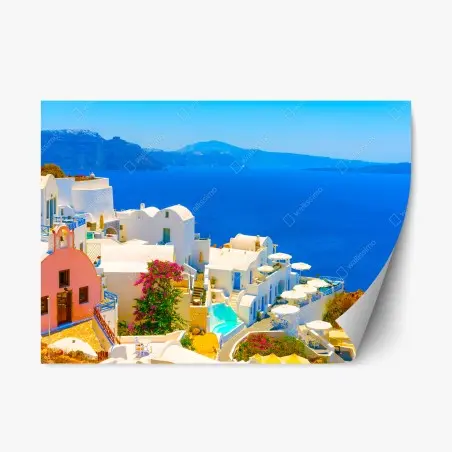 Pegatina reposicionable vista mediterránea desde Oia, Santorini – Pixers®