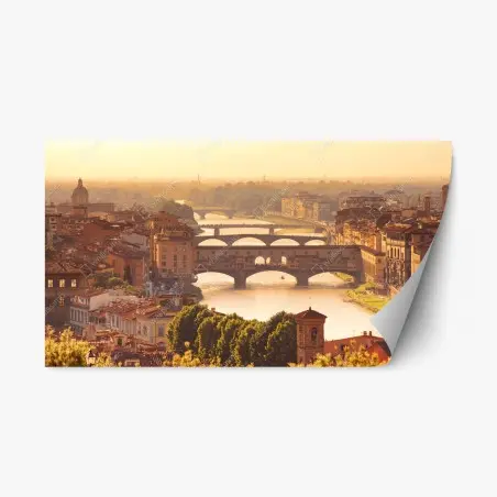 Pegatina reposicionable amanecer dorado sobre el Ponte Vecchio, Florencia – Pixers®