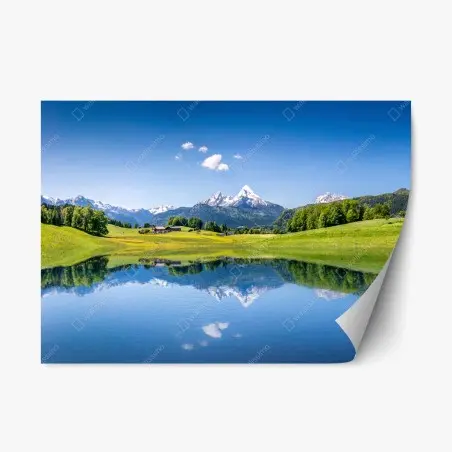 Pegatina reposicionable reflejo sereno en lago de montaña – Pixers®