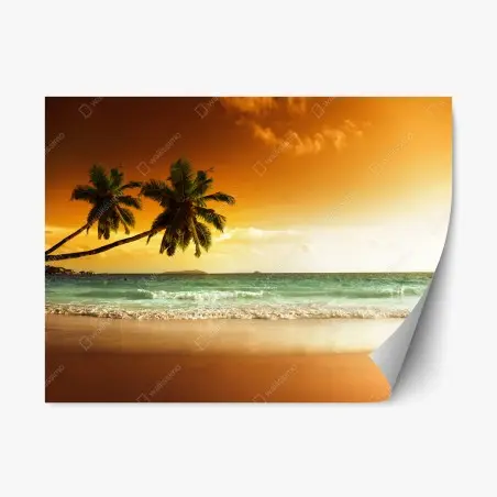 Pegatina reposicionable puesta de sol tropical en el Caribe – Pixers®